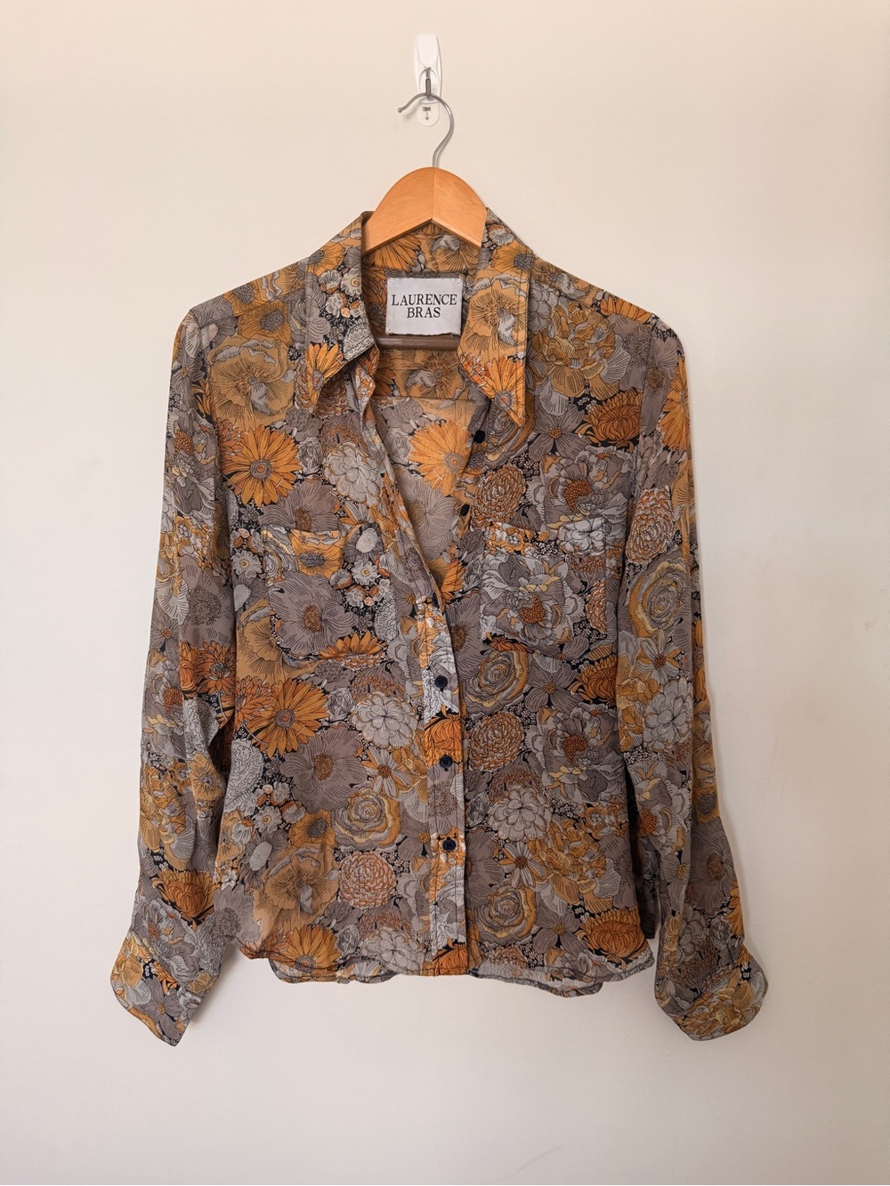 Laurence Bras Women's Floral Button-Down Shirt in Mustard & Gray